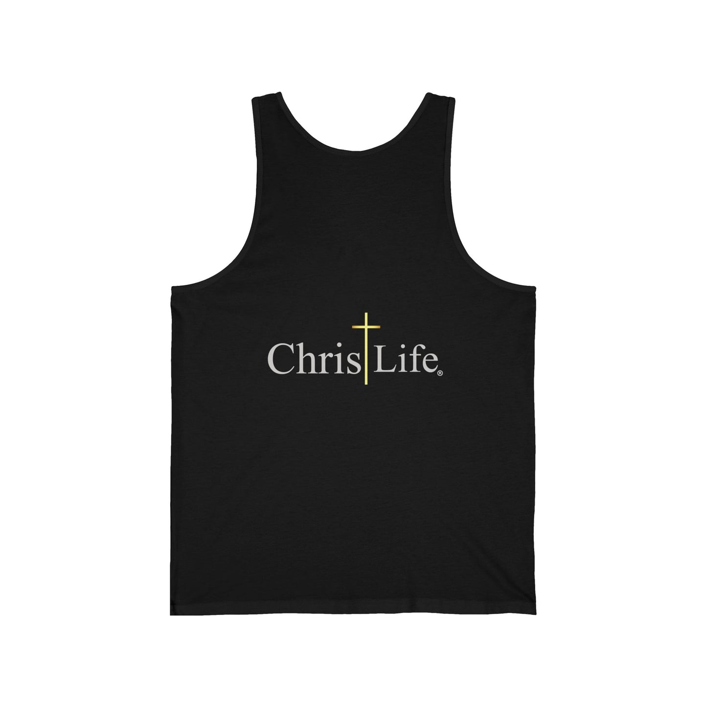 Unisex Jersey Tank, C/L on front and ChristLife on back.