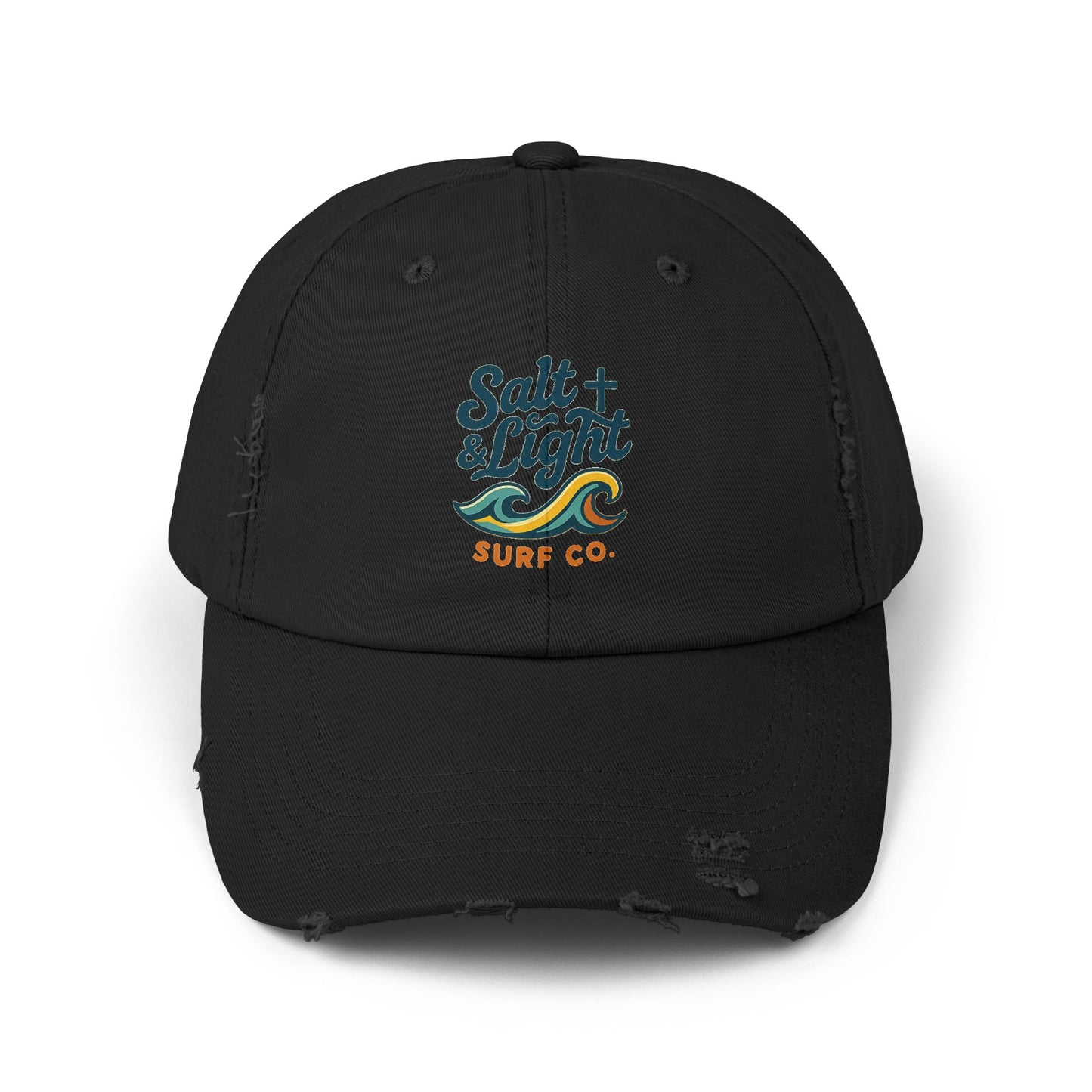 Salt & Light Surf Co. Distressed Baseball Cap — Vintage Surf Wave Embroidered Hat