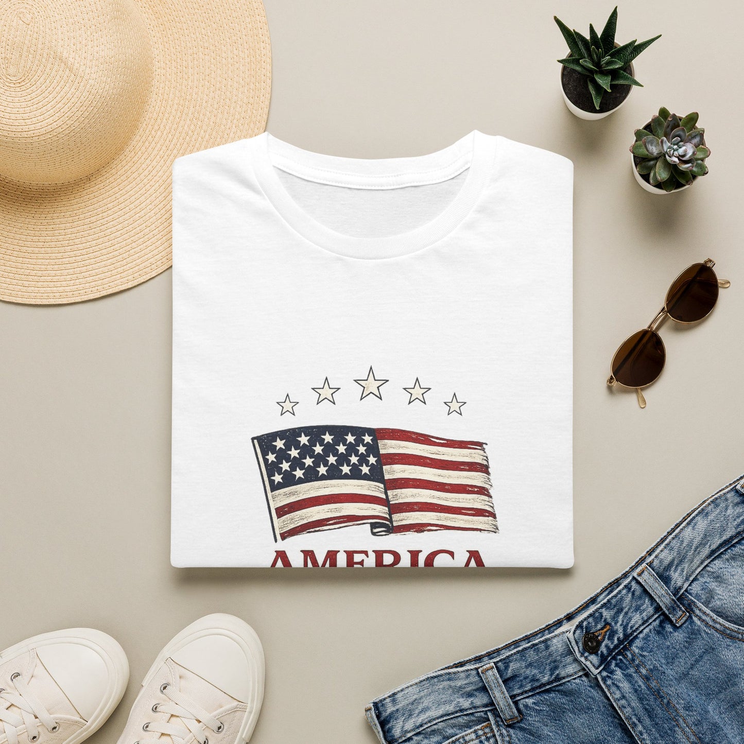 America Flag T-Shirt — Vintage Waving Stars & Stripes Tee (1776 • 7 • 2026) - Unisex