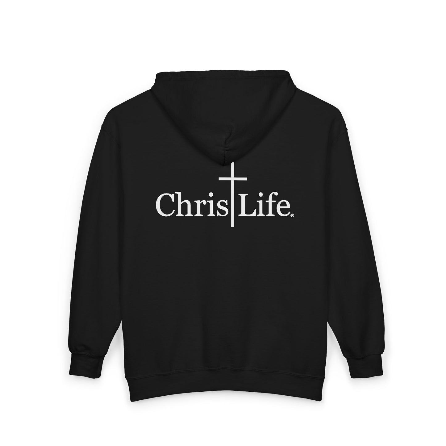 Unisex Heavy Blend™ Full Zip Hooded Sweatshirt, C/L Logo on the front and ChristLife on the back, white copy.