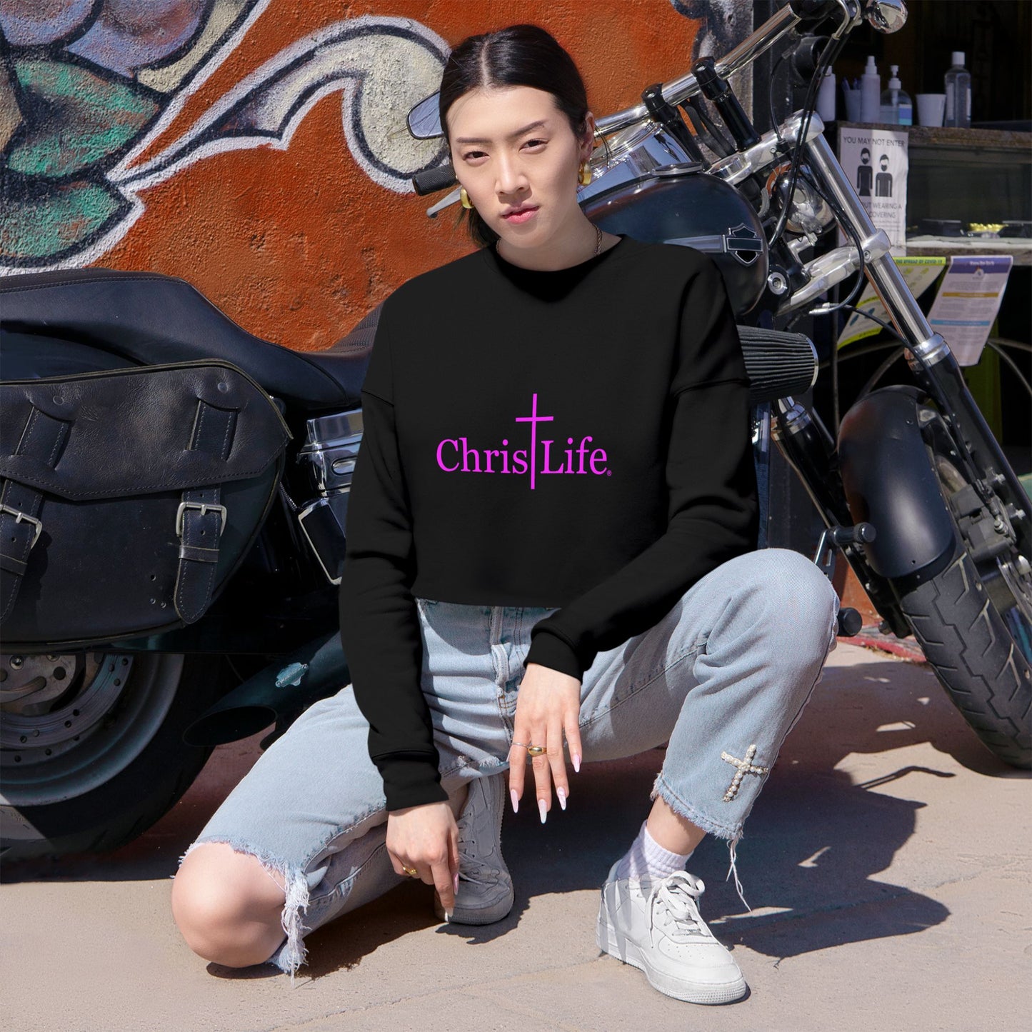 Women's Cropped Sweatshirt - Bold Hot Pink ChristLife Logo