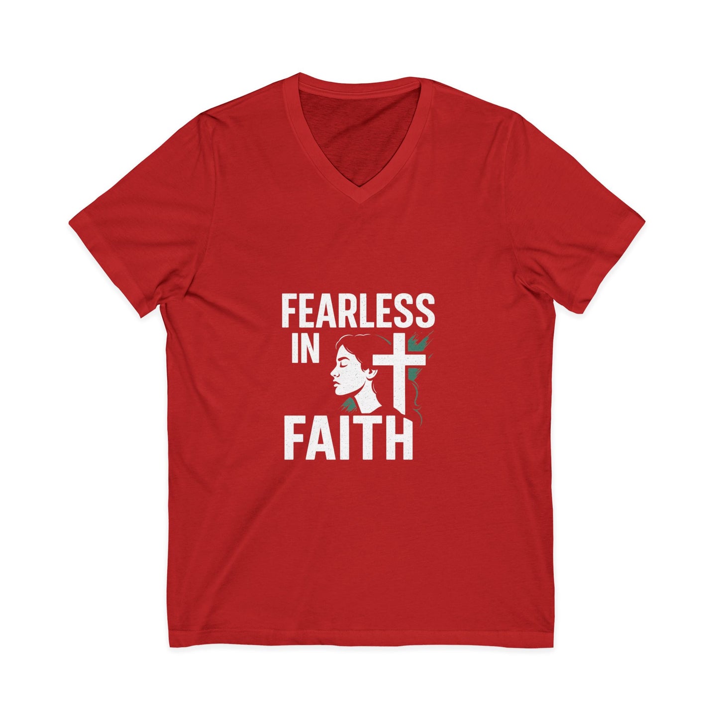 Fearless in Faith V-Neck Tee - Unisex Inspirational Shirt for Empowerment, Faith-based Gift, Everyday Wear, Religious Occasions, [...]