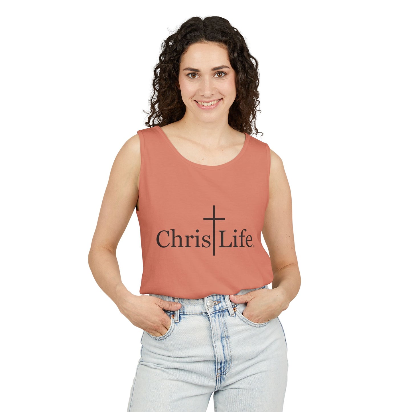 Unisex Garment- Cute Dyed Tank Top with Gray ChristLife logo