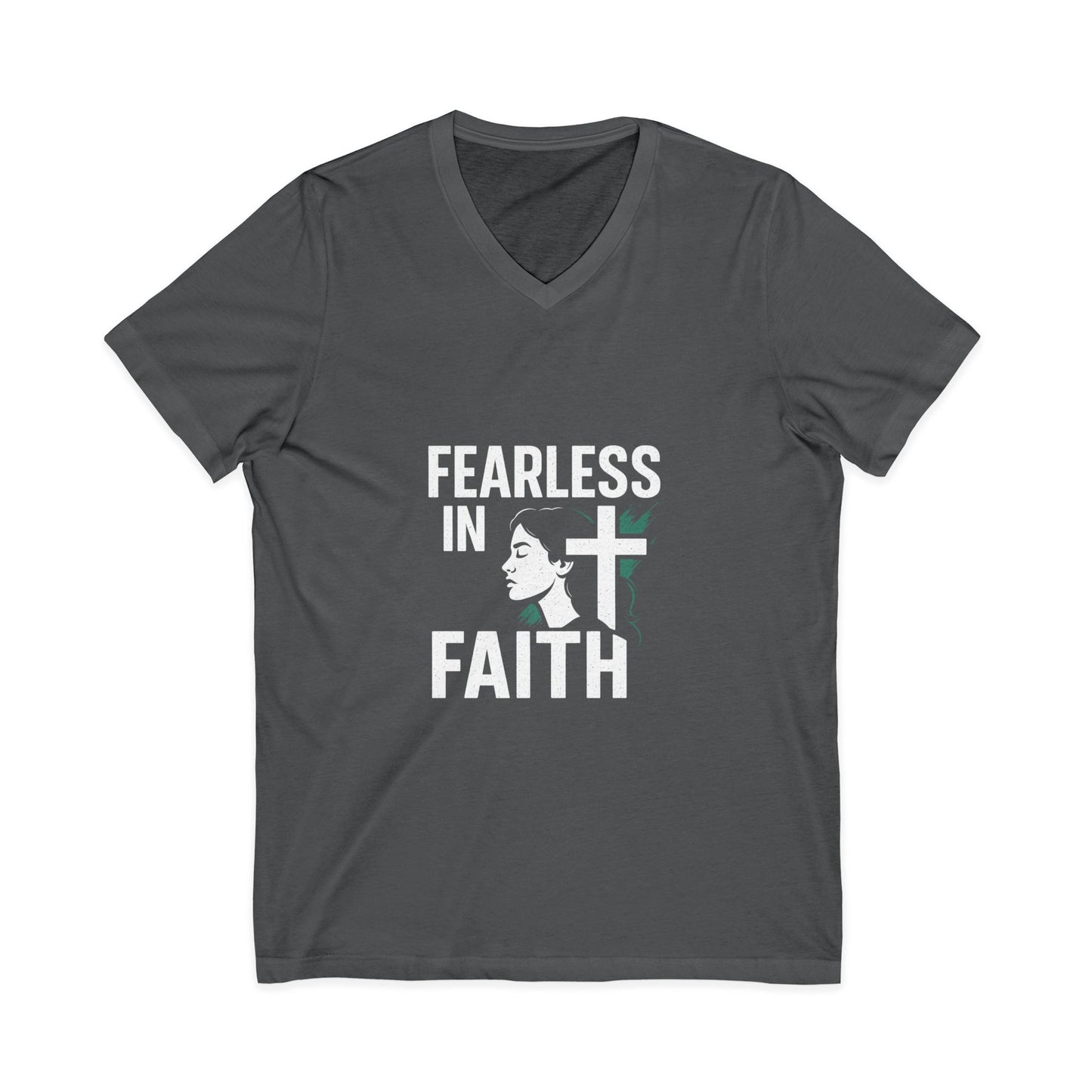 Fearless in Faith V-Neck Tee - Unisex Inspirational Shirt for Empowerment, Faith-based Gift, Everyday Wear, Religious Occasions, [...]