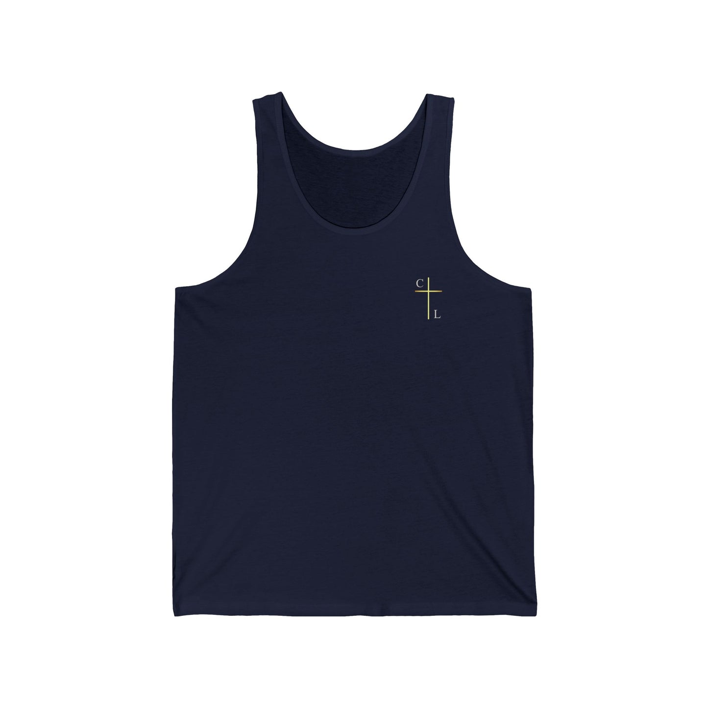 Unisex Jersey Tank, C/L on front and ChristLife on back.