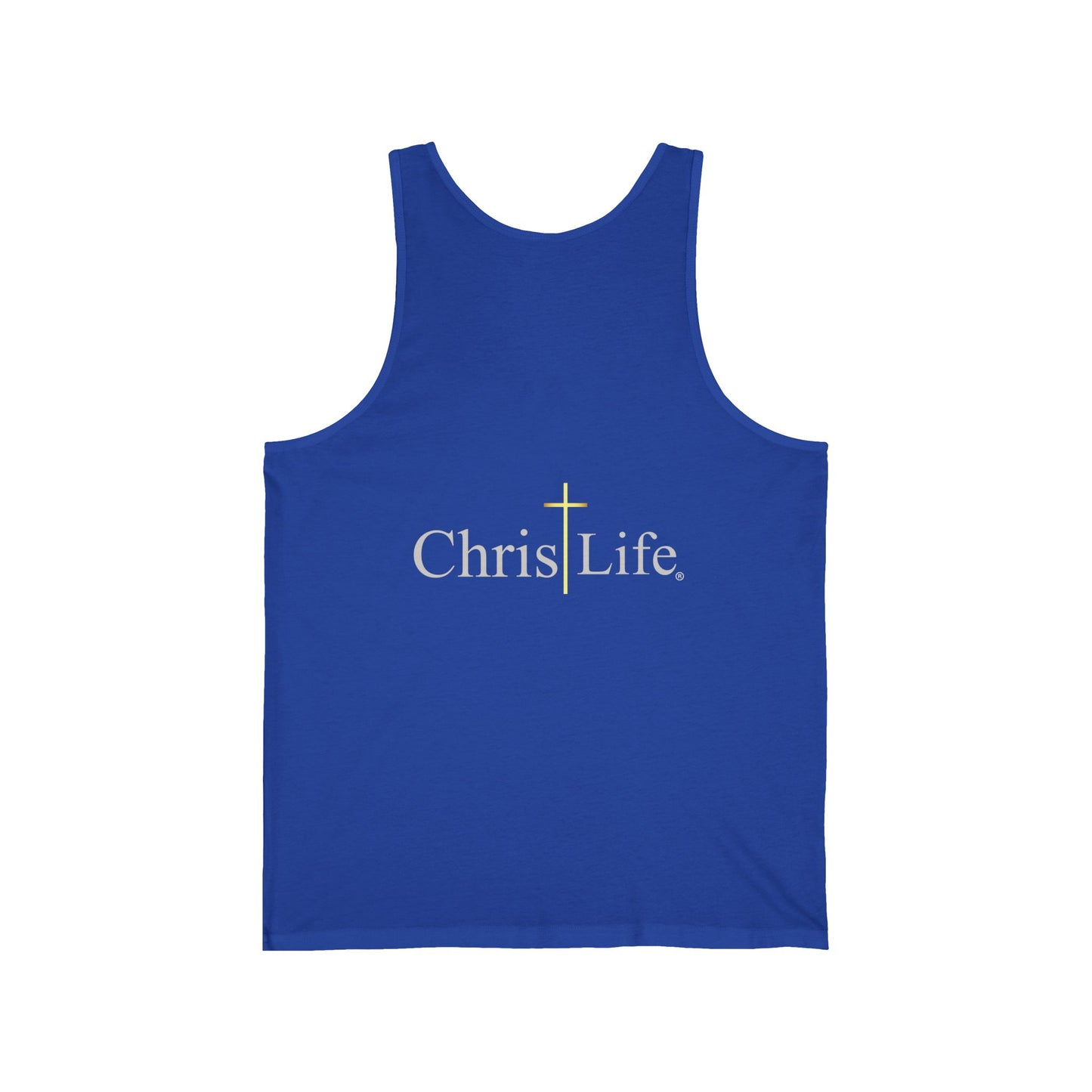 Unisex Jersey Tank, C/L on front and ChristLife on back.
