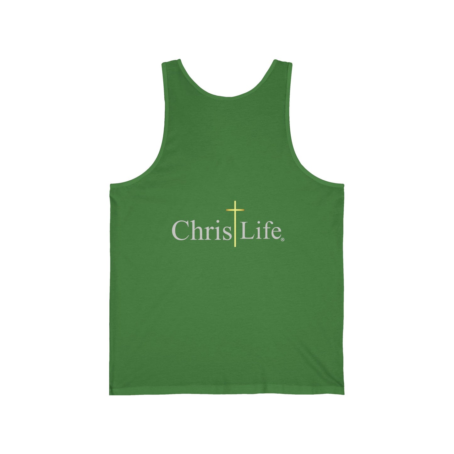 Unisex Jersey Tank, C/L on front and ChristLife on back.