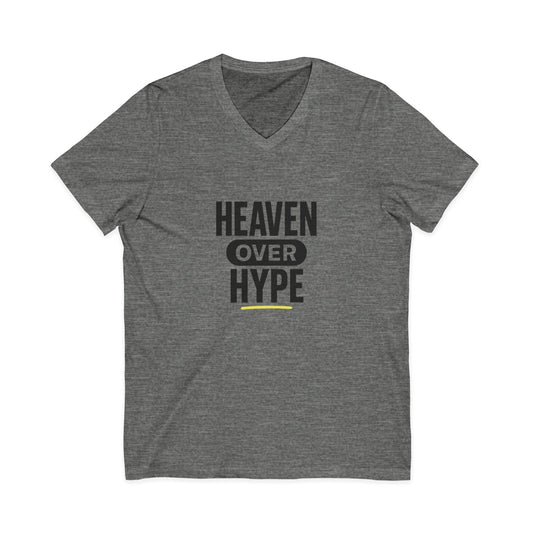 Heaven Over Hype V‑Neck Tee — Inspirational Faith Graphic Shirt