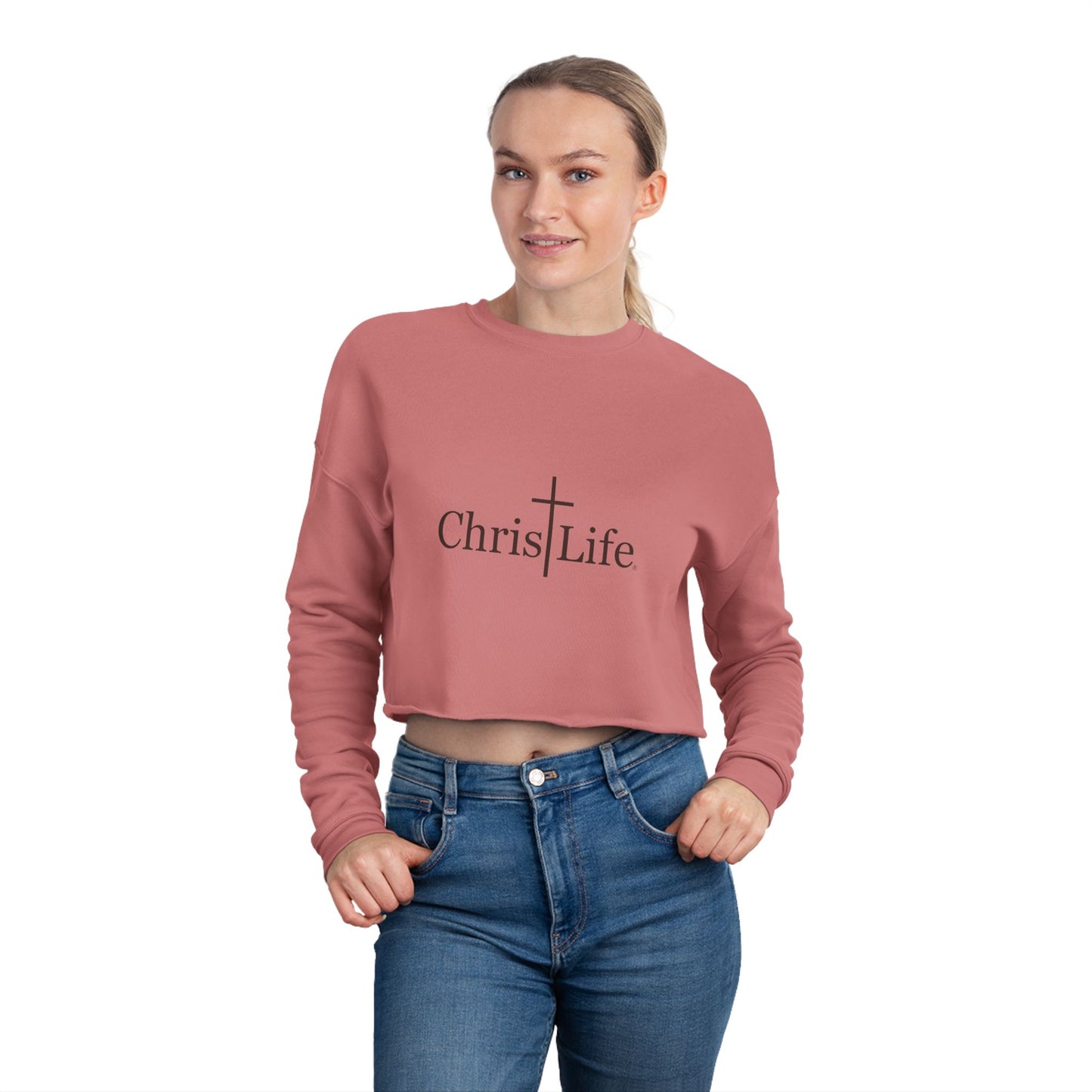 Women's Cropped Sweatshirt, Dark Gray ChristLife Logo