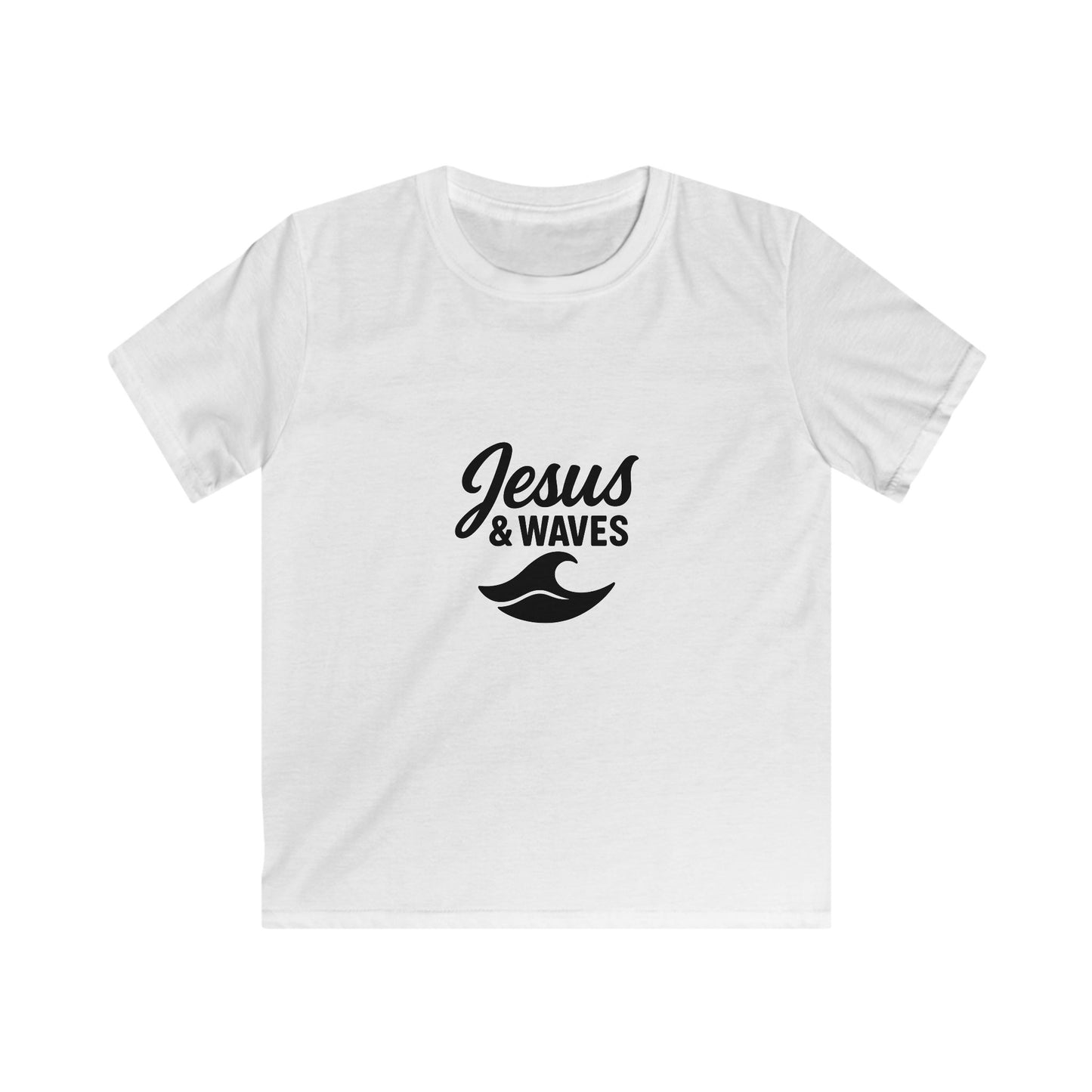 Kids Jesus & Waves Tee - Softstyle Shirt for Summer, Beach Days, Family Gatherings, Christian Gifts, Vacation Wear