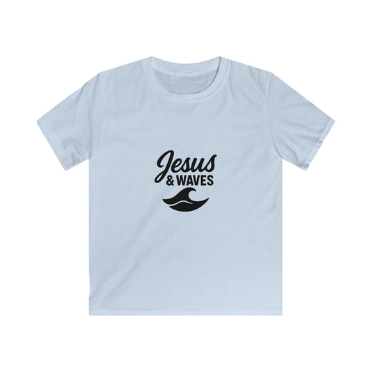 Kids Jesus & Waves Tee - Softstyle Shirt for Summer, Beach Days, Family Gatherings, Christian Gifts, Vacation Wear
