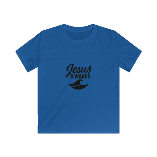 Kids Jesus & Waves Tee - Softstyle Shirt for Summer, Beach Days, Family Gatherings, Christian Gifts, Vacation Wear