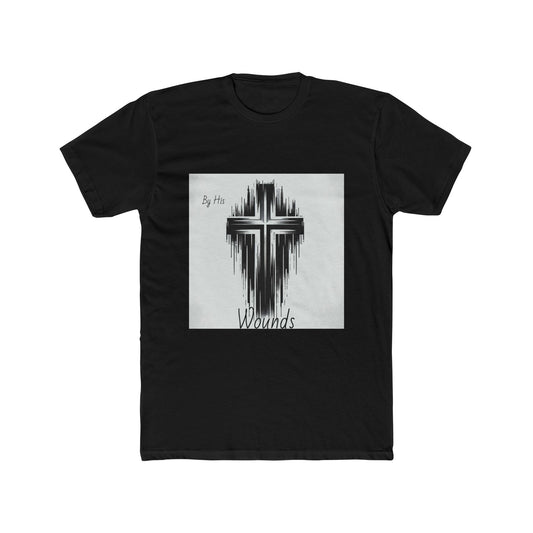 Unisex Cotton Crew Tee - By His Wounds Graphic Cross