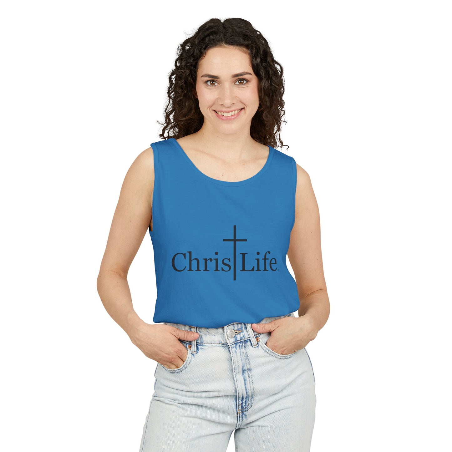 Unisex Garment- Cute Dyed Tank Top with Gray ChristLife logo