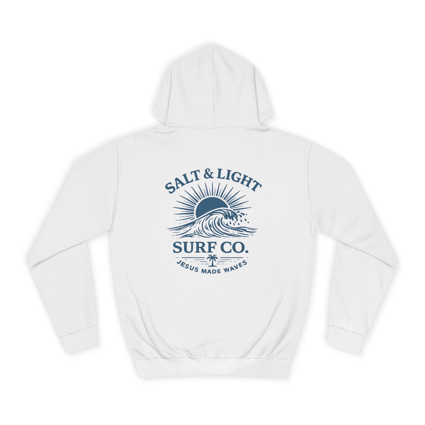 Surf Co. College Hoodie — Salt & Light Wave Blue Ink Graphic Pullover