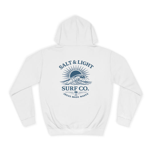 Surf Co. College Hoodie — Salt & Light Wave Blue Ink Graphic Pullover