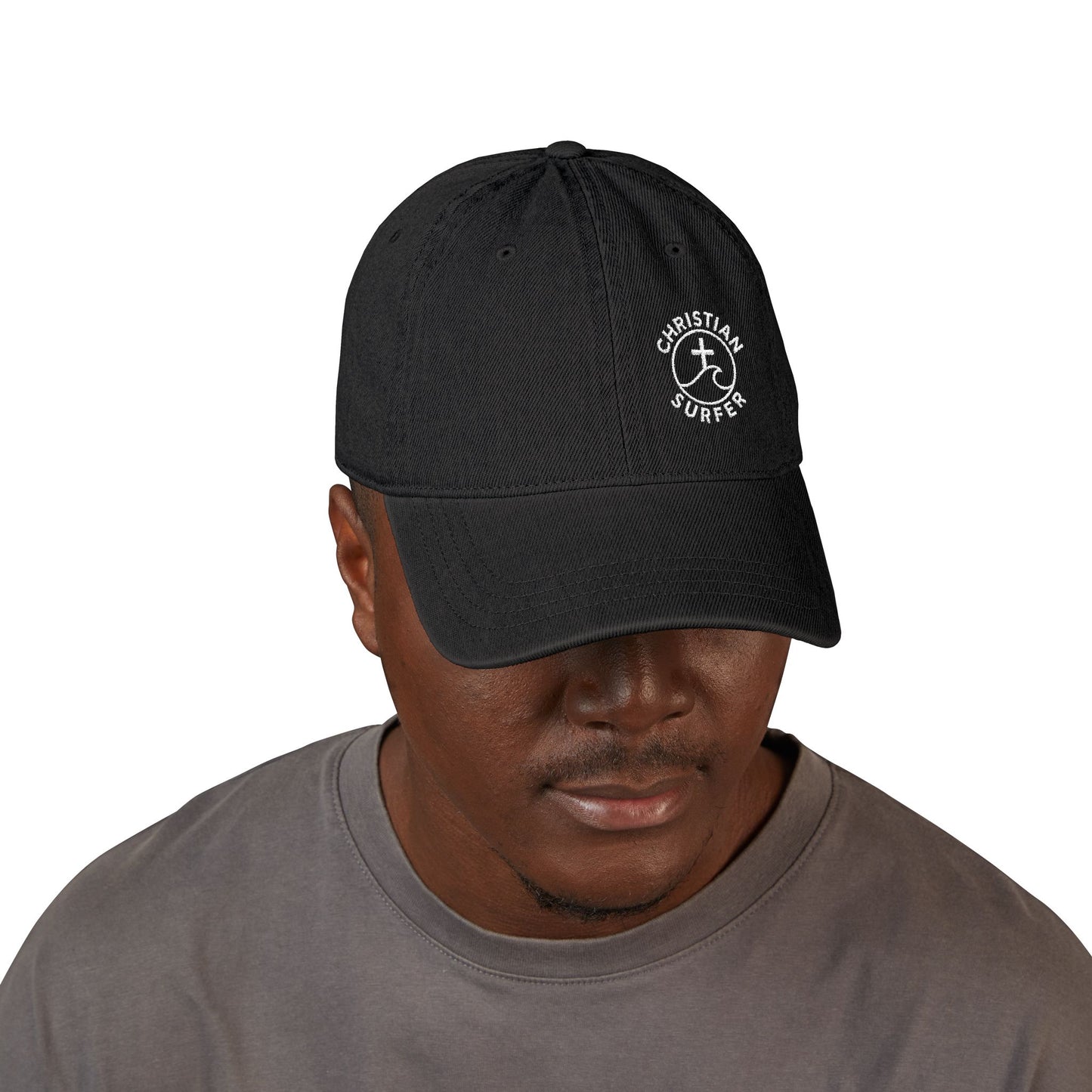 Christian Surfer Embroidered Denim Hat, Beachwear, Summer Accessory, Gift for Water Sports Lovers, Casual Outfit