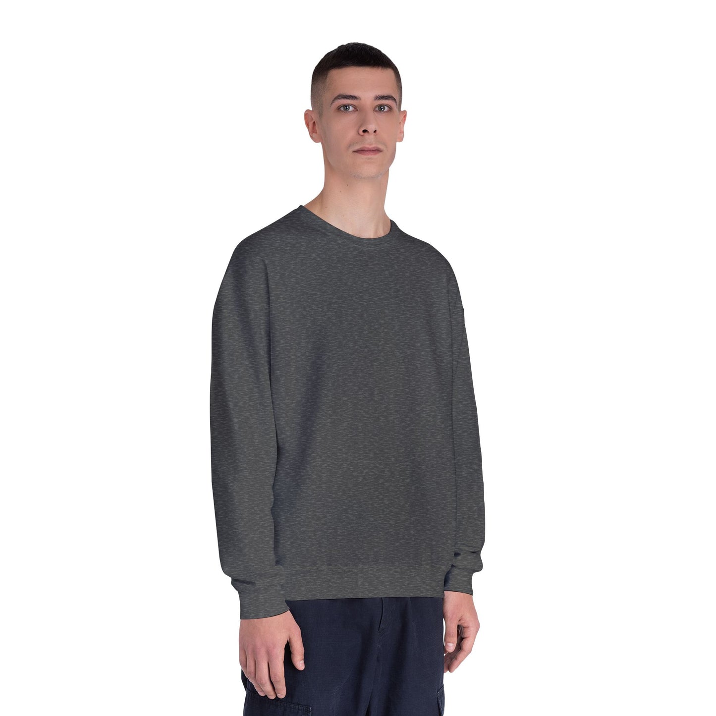 Surf Crewneck Sweatshirt — "Salt & Light" Beach Tan Surfboard Design on Backside