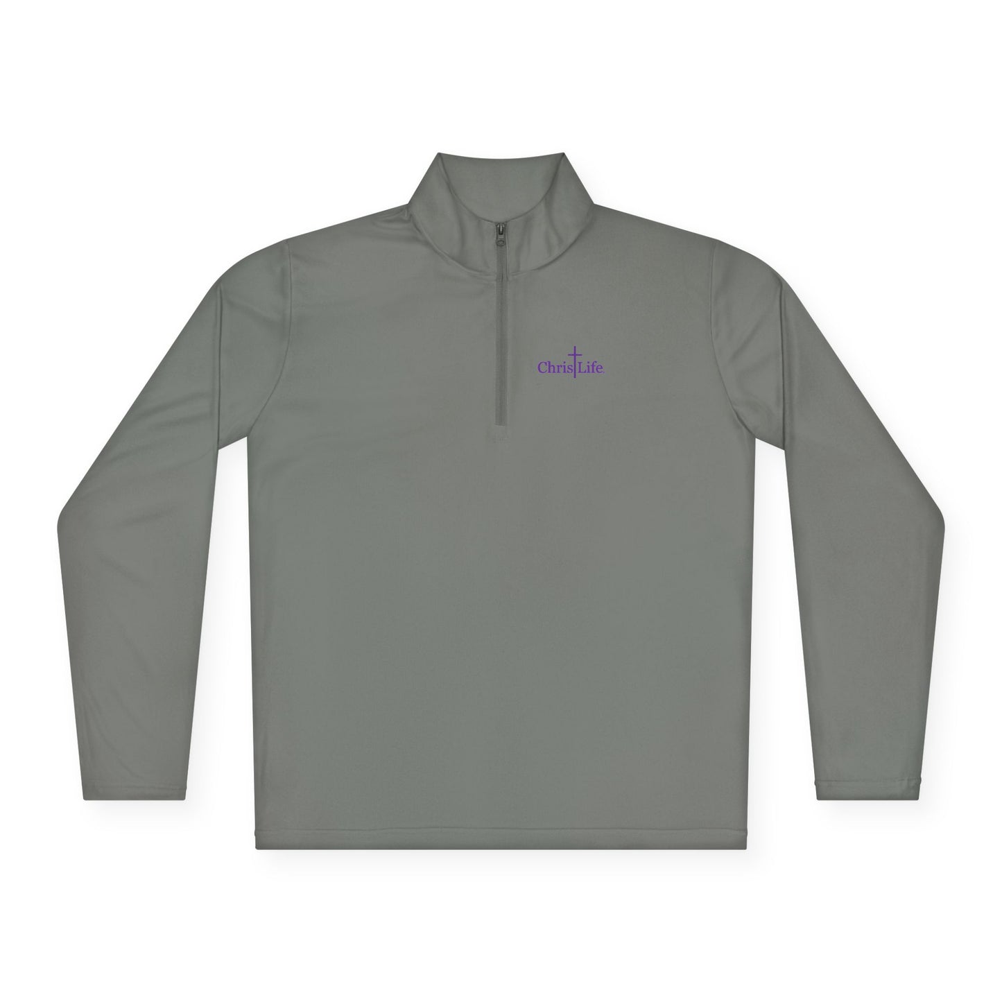 Unisex Quarter-Zip Pullover workout, ChristLife logo in purple.   Sporty