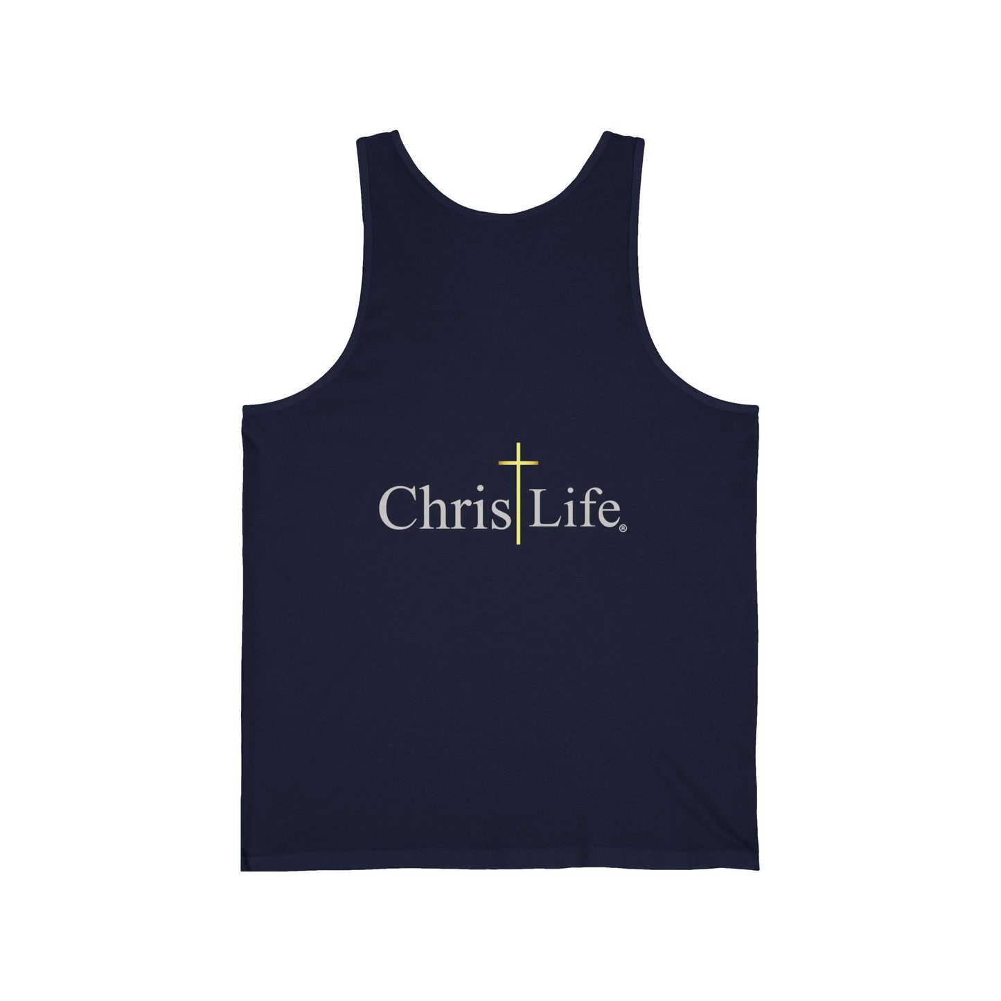 Unisex Jersey Tank, C/L on front and ChristLife on back.