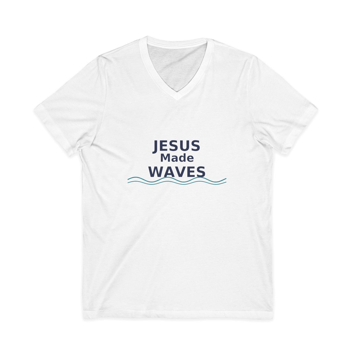 Jesus Made Waves V-Neck Tee - Faith T-Shirt for Men and Women, Summer Outfit, Christian Gift, Church Attire, Beach Day Wear, Surfer