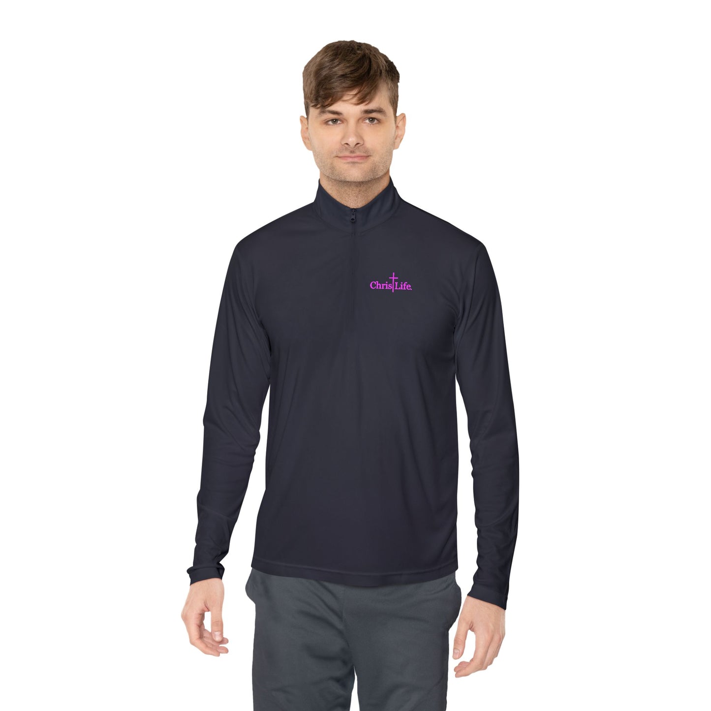 Unisex Quarter-Zip Pullover - Christlife Logo in Pink