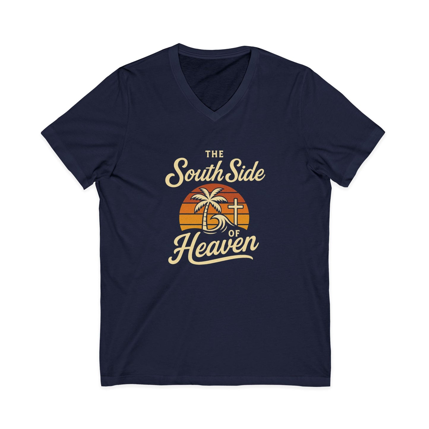 South Side of Heaven V-Neck Tee - Relaxed Unisex Cotton Tee for Beach Days, Summer Celebrations, Gifts for Faith Lovers, Casual Wear, [...]