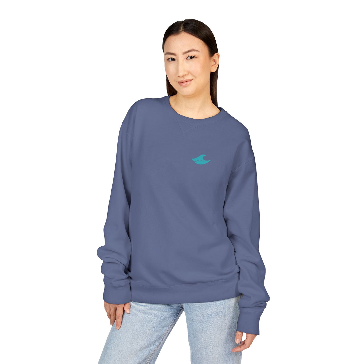 Be Still and Wave On the Back, Wave Icon on Front  - Sweatshirt - Unisex ComfortWash® Garment Dyed Crewneck Sweatshirt, Comfy.