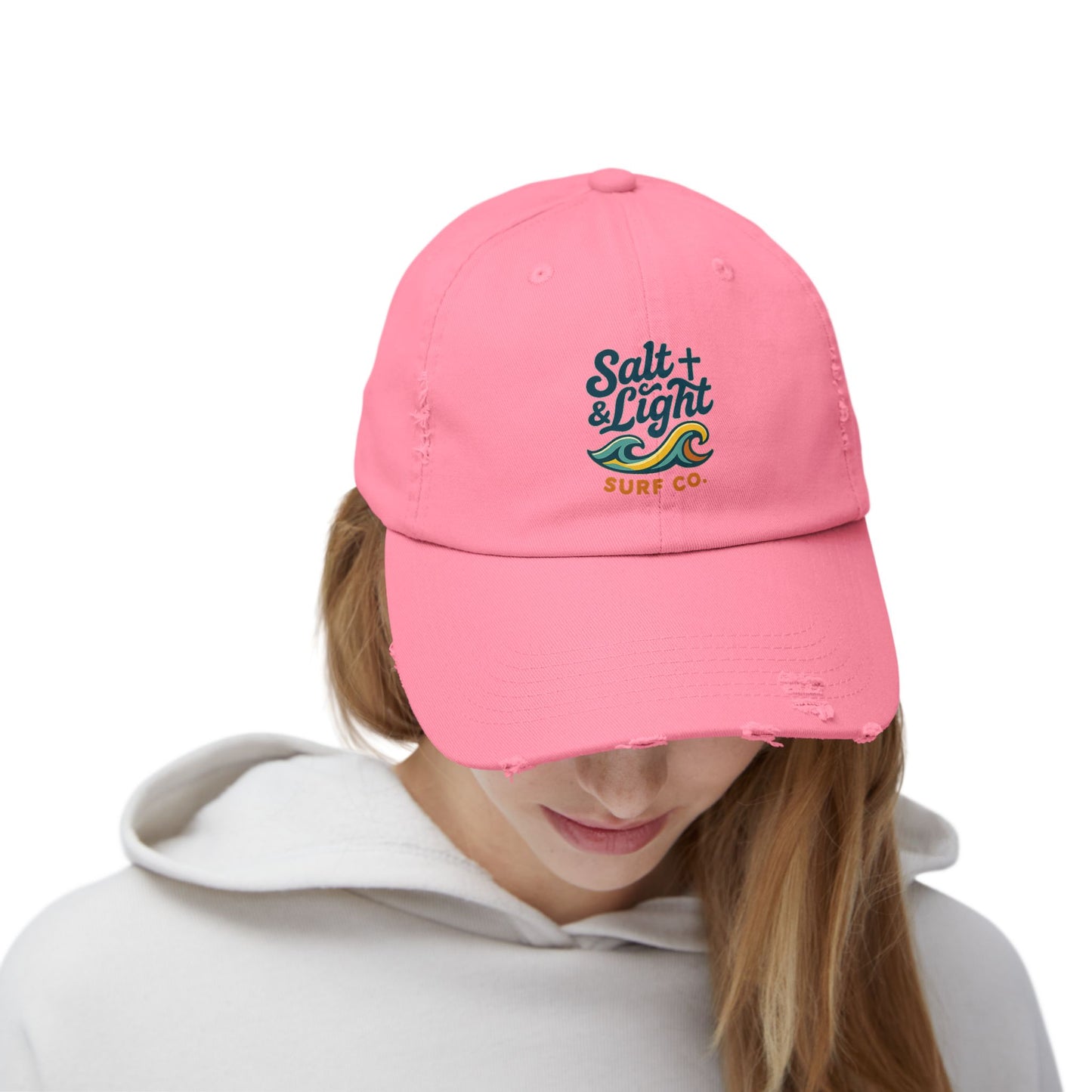 Salt & Light Surf Co. Distressed Baseball Cap — Vintage Surf Wave Embroidered Hat