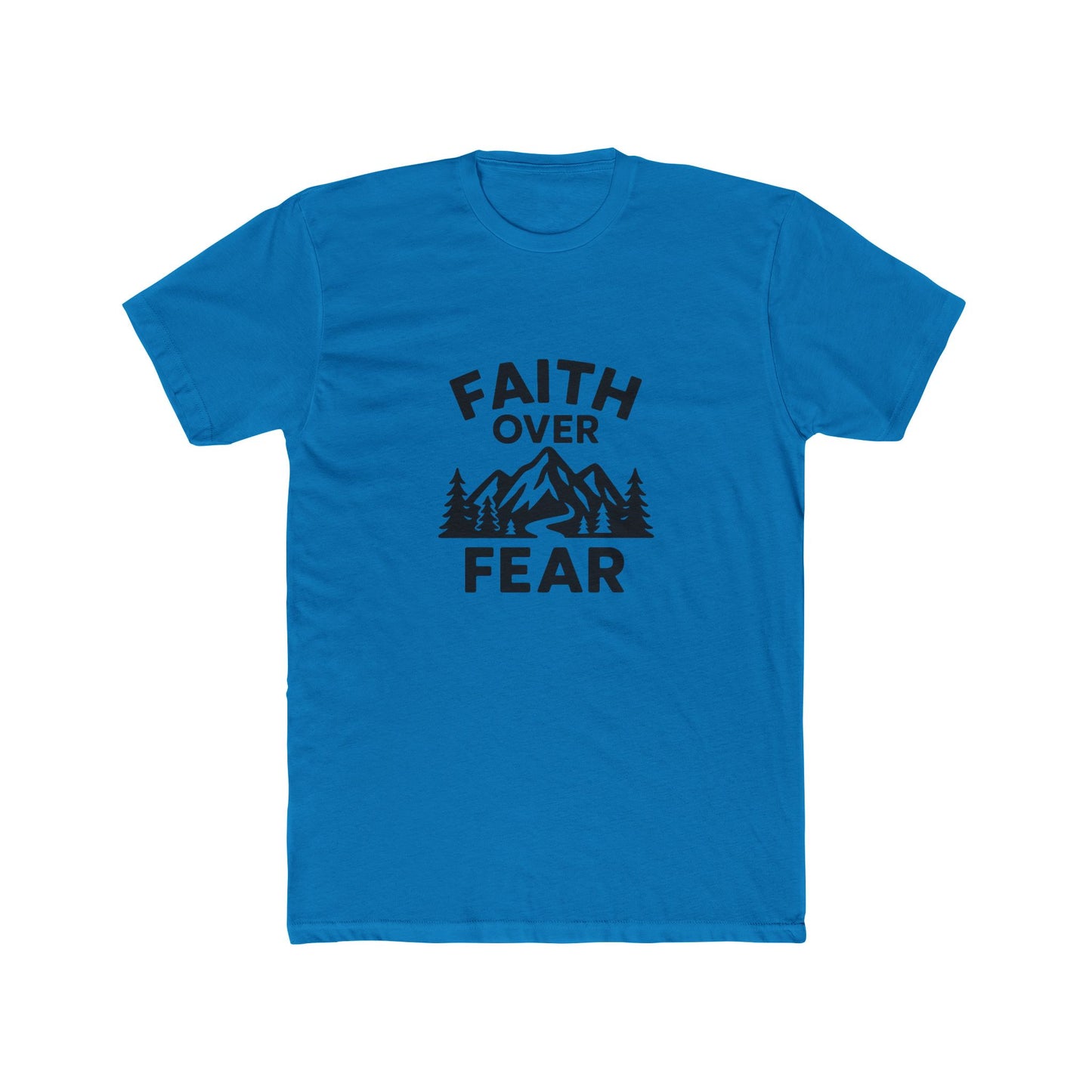 Faith Over Fear T‑Shirt — Inspirational Christian Tee with Mountain Design Black Ink