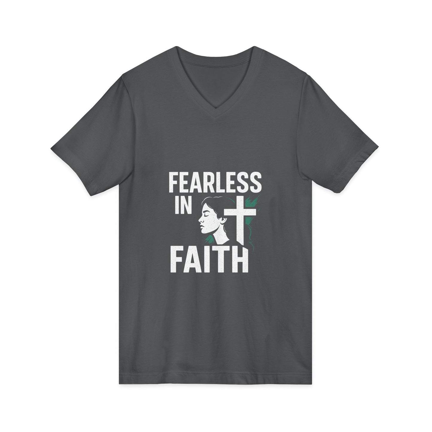 Fearless in Faith V-Neck Tee - Unisex Inspirational Shirt for Empowerment, Faith-based Gift, Everyday Wear, Religious Occasions, [...]