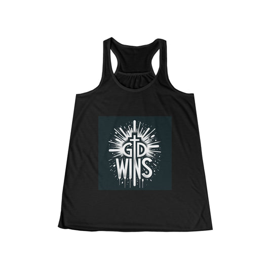 Women's Flowy Racerback Tank, God Wins