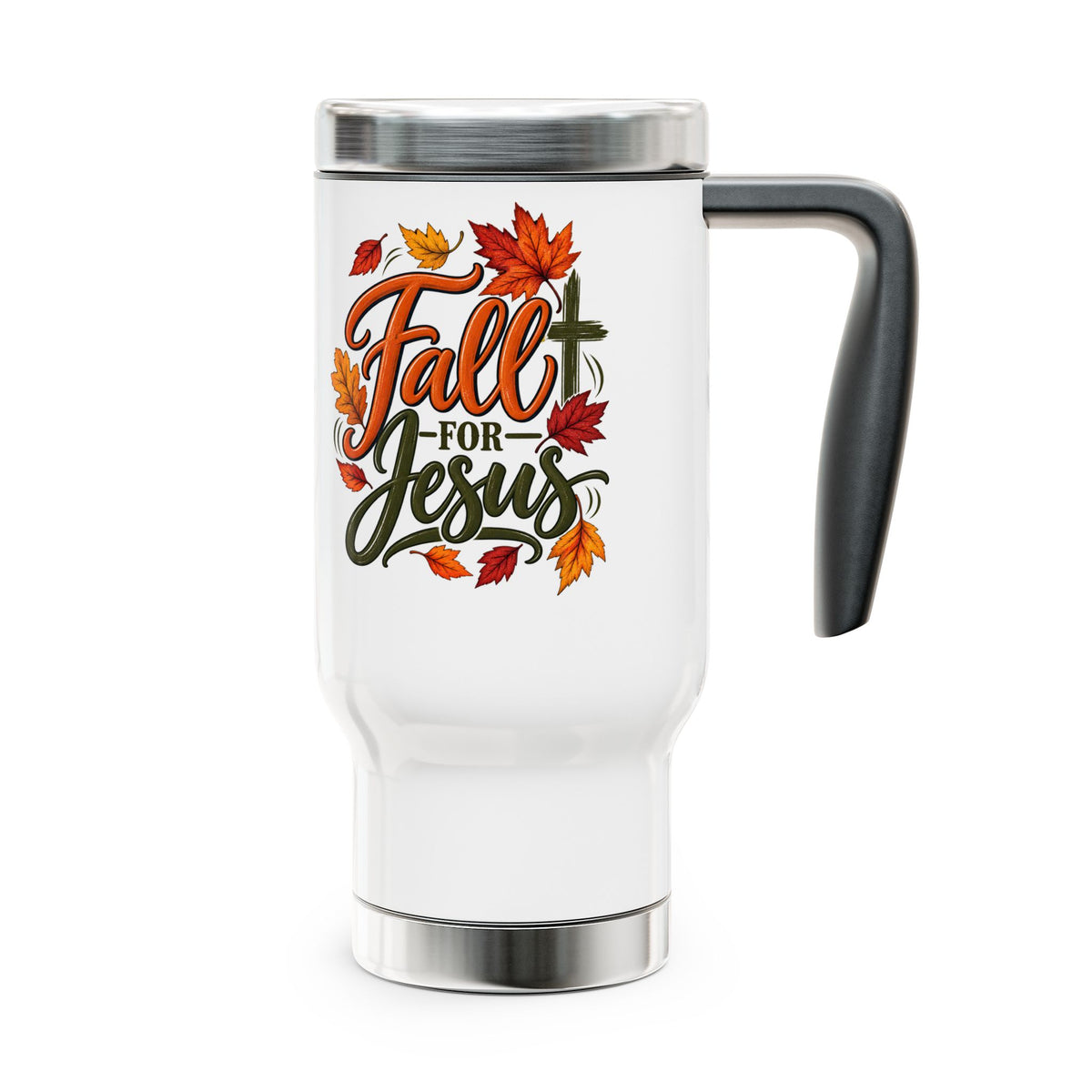 Travel Mug — "Fall for Jesus" Autumn Leaves Stainless Steel 14oz