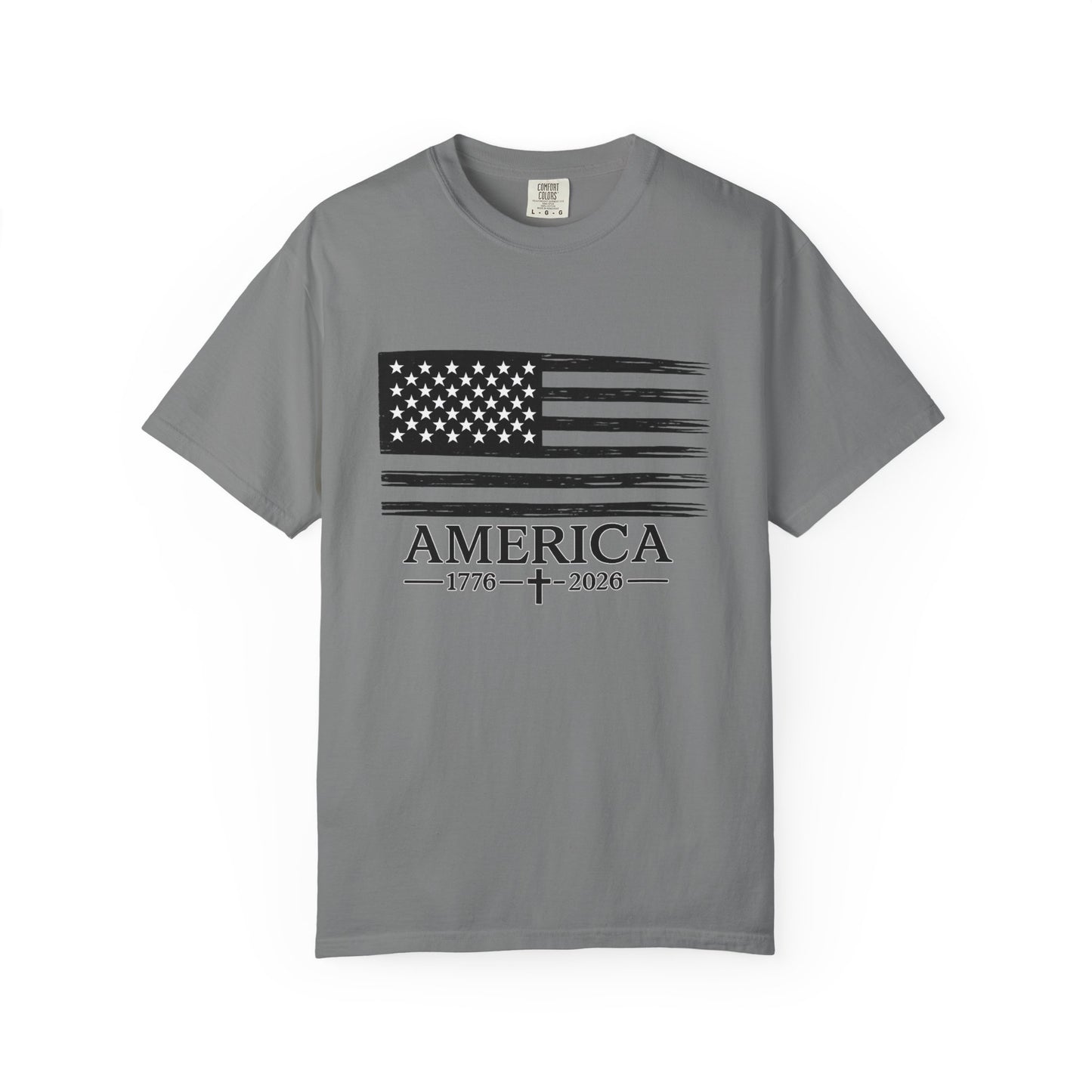 America 1776 -2026 Vintage Black Ink Flag - Unisex Garment-Dyed T-shirt