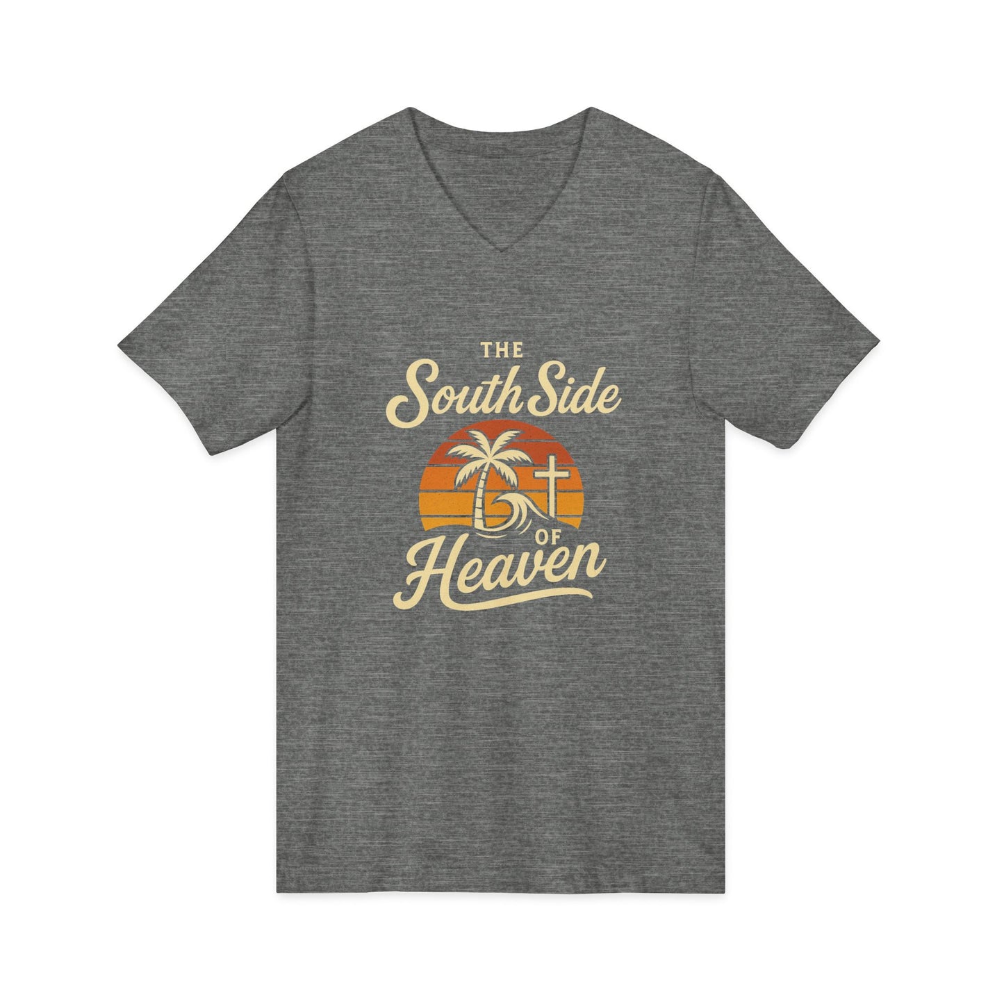 South Side of Heaven V-Neck Tee - Relaxed Unisex Cotton Tee for Beach Days, Summer Celebrations, Gifts for Faith Lovers, Casual Wear, [...]