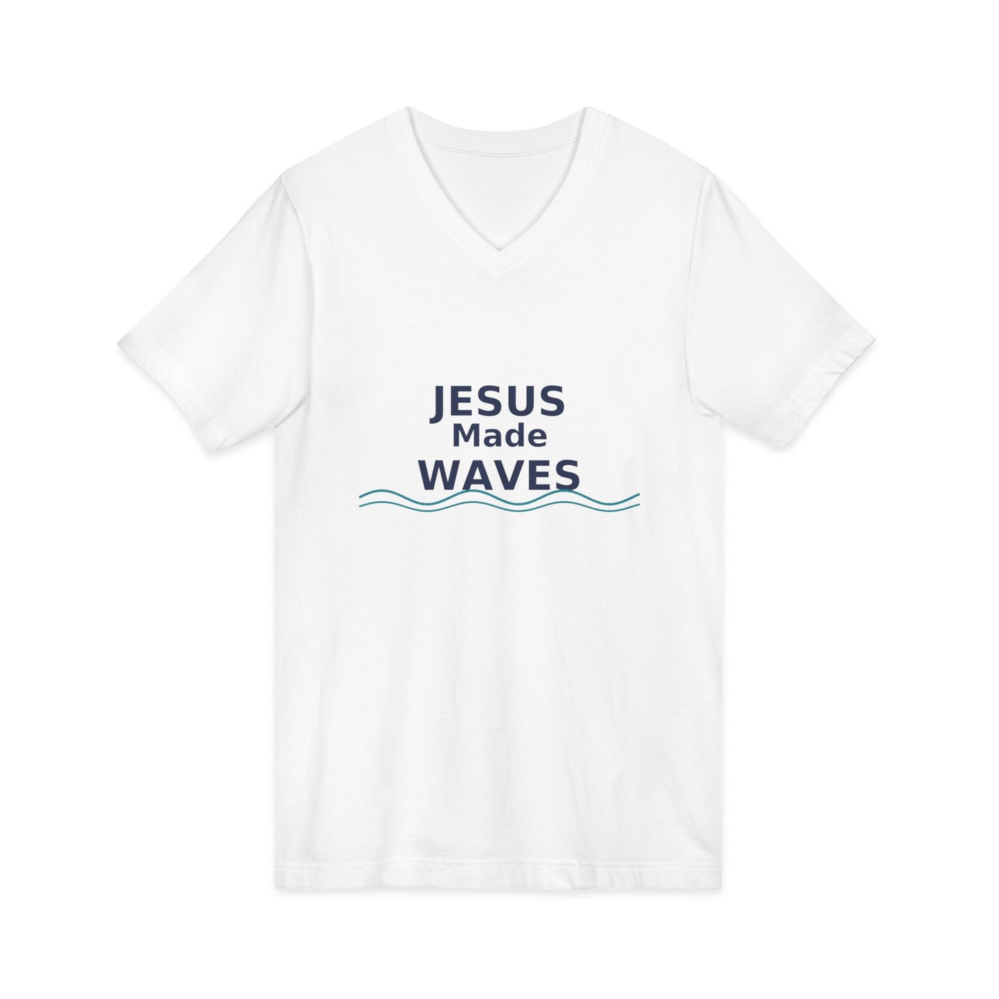 Jesus Made Waves V-Neck Tee - Faith T-Shirt for Men and Women, Summer Outfit, Christian Gift, Church Attire, Beach Day Wear, Surfer