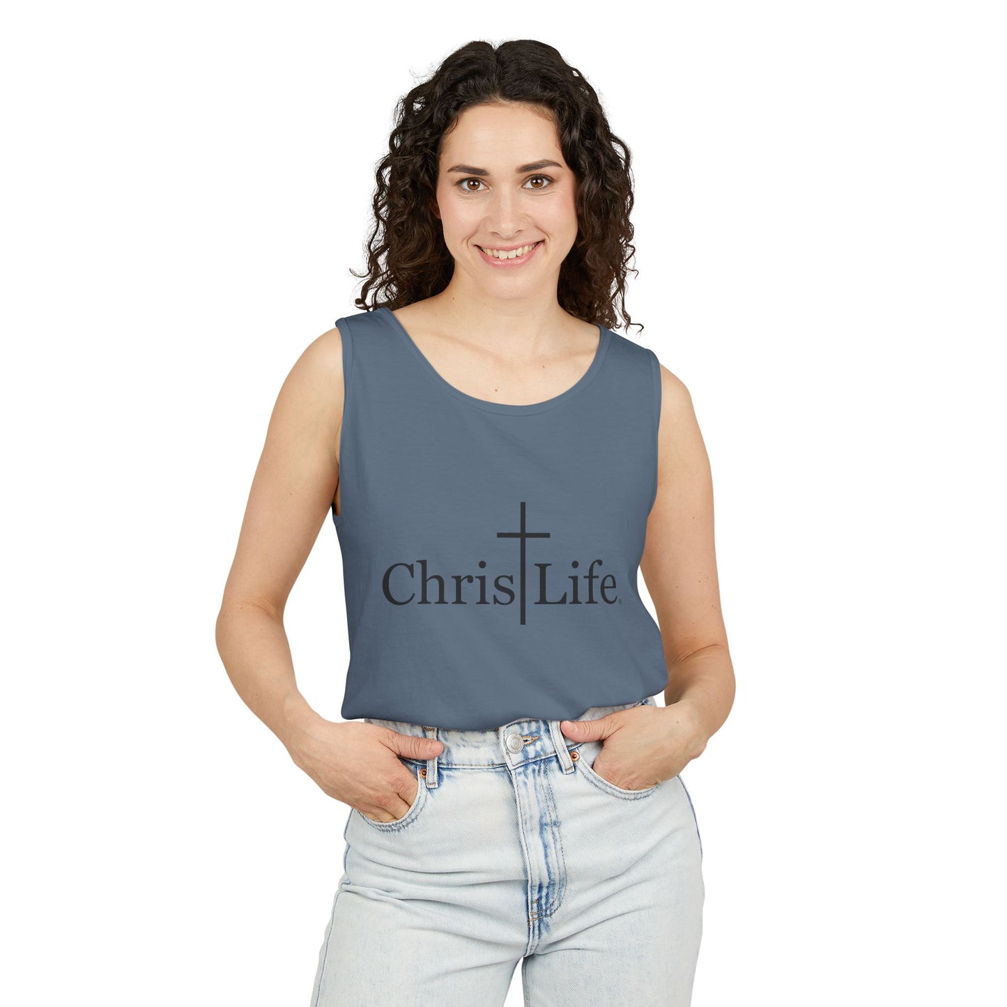 Unisex Garment- Cute Dyed Tank Top with Gray ChristLife logo