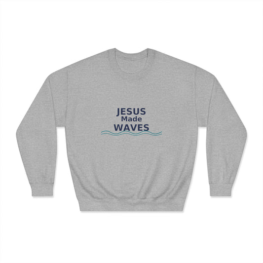 Jesus Made Waves Sweatshirt, Unisex Crewneck, Christian Apparel, Inspirational Gift, Casual Wear, Bible Verse Sweatshirt, Surfer Wear, Beach Vibe