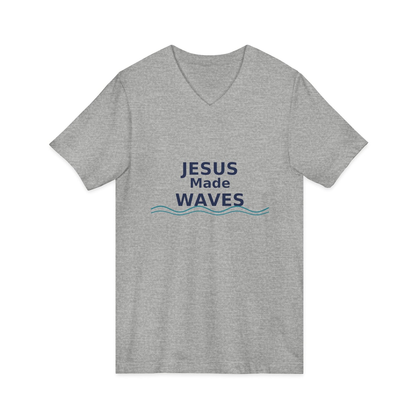 Jesus Made Waves V-Neck Tee - Faith T-Shirt for Men and Women, Summer Outfit, Christian Gift, Church Attire, Beach Day Wear, Surfer