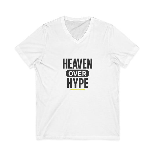 Heaven Over Hype V‑Neck Tee — Inspirational Faith Graphic Shirt