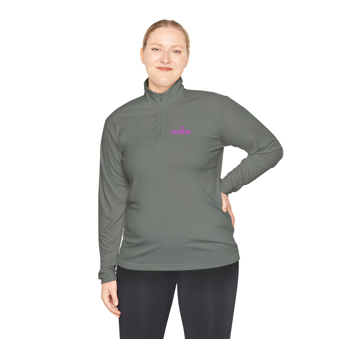 Unisex Quarter-Zip Pullover - Christlife Logo in Pink