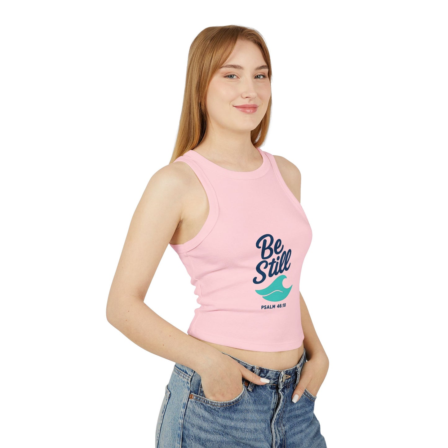 Be Still Women's Racer Tank Top - Inspirational Summer Top, Comfortable Gym Wear, Gift for Her, Faith-Based Apparel, Casual Beach Wear