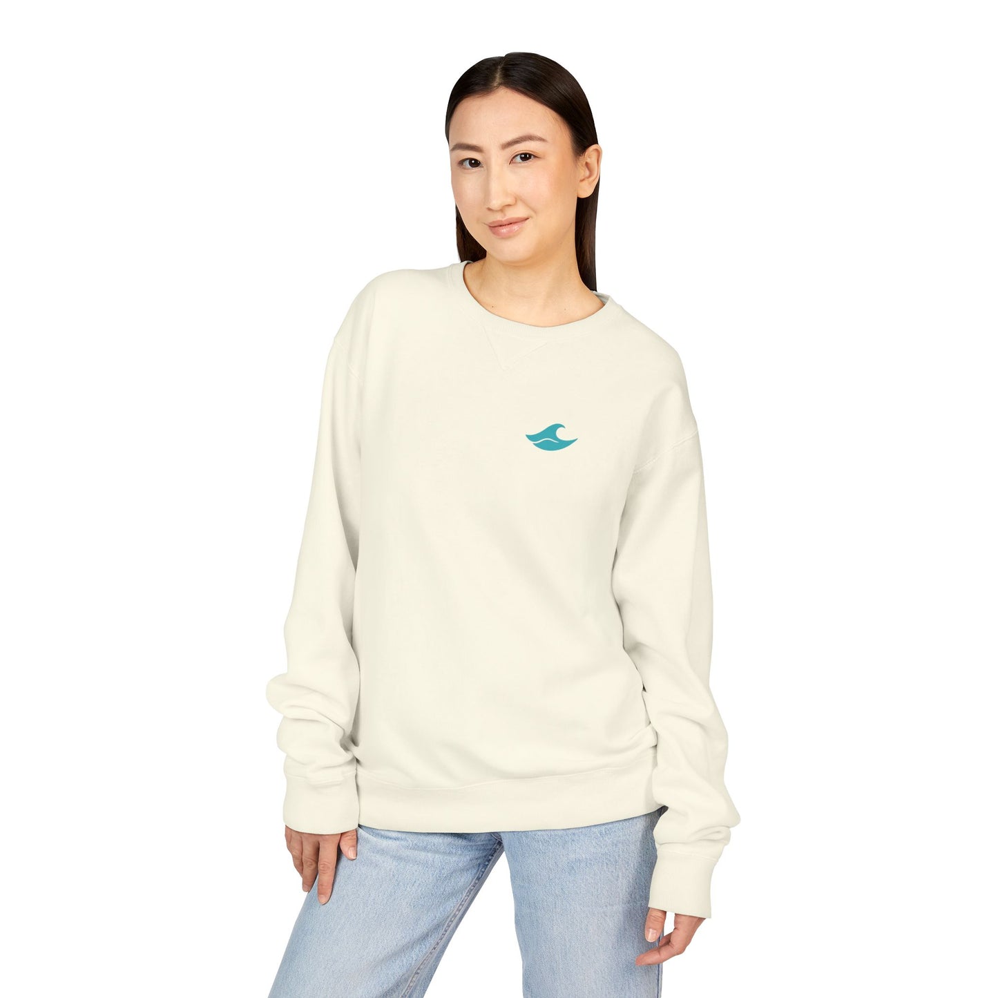 Be Still and Wave On the Back, Wave Icon on Front  - Sweatshirt - Unisex ComfortWash® Garment Dyed Crewneck Sweatshirt, Comfy.