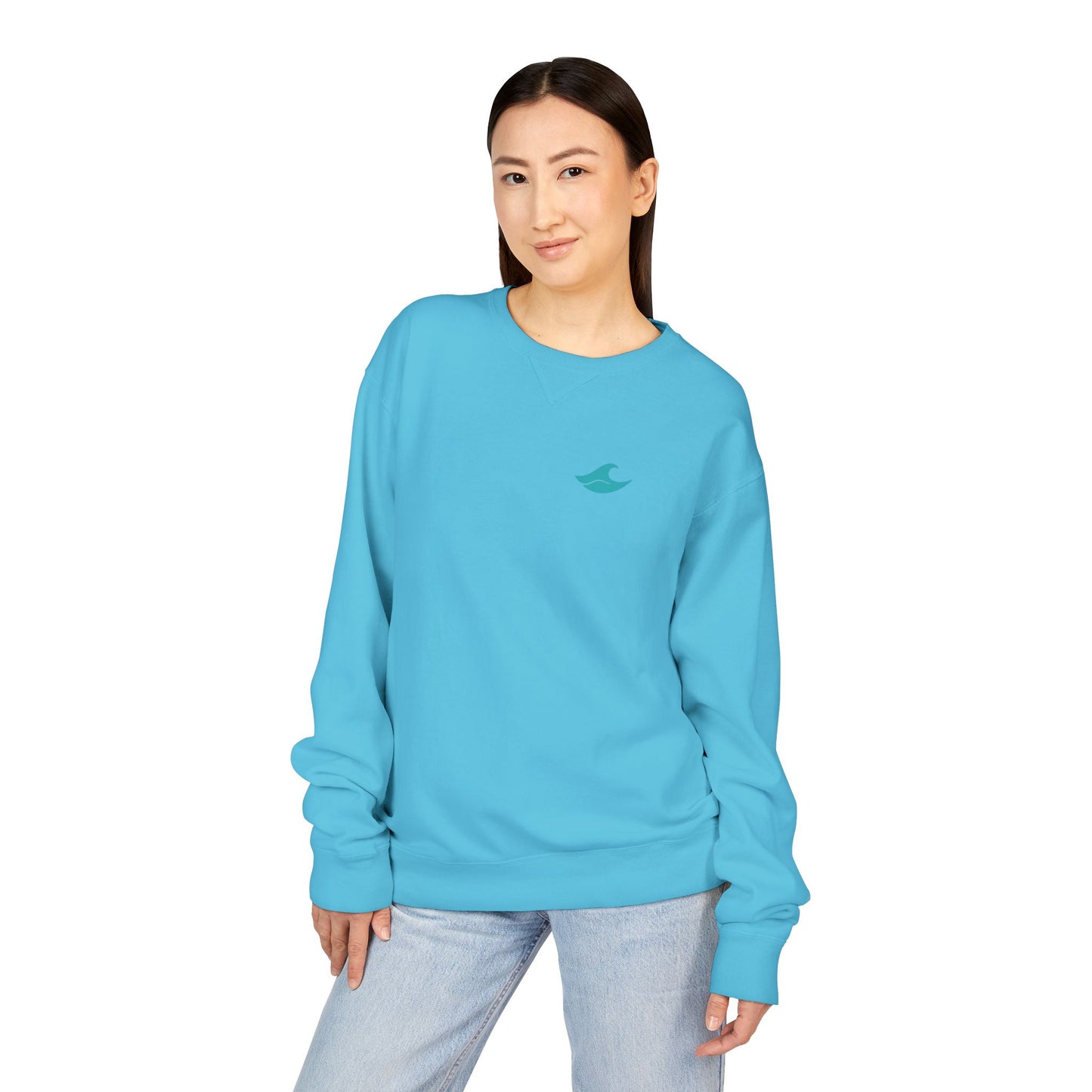 Be Still and Wave On the Back, Wave Icon on Front  - Sweatshirt - Unisex ComfortWash® Garment Dyed Crewneck Sweatshirt, Comfy.