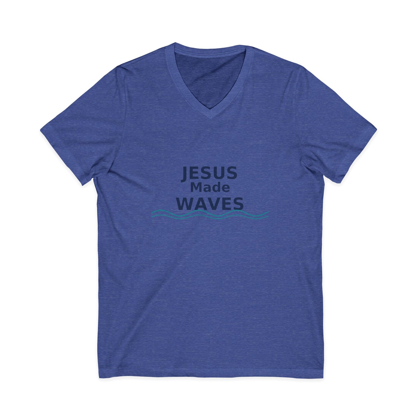 Jesus Made Waves V-Neck Tee - Faith T-Shirt for Men and Women, Summer Outfit, Christian Gift, Church Attire, Beach Day Wear, Surfer