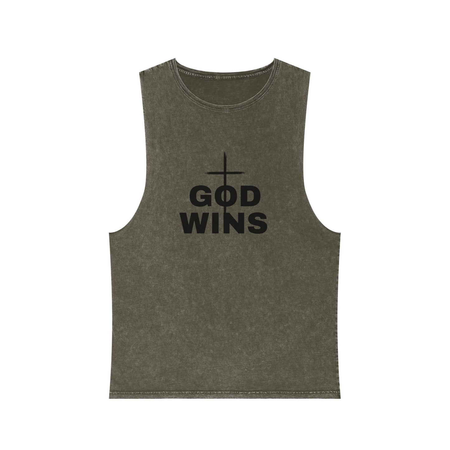 Stonewash Cross Tank Top, GOD WINS, Casual Tank, Christian Apparel, Eco-Friendly