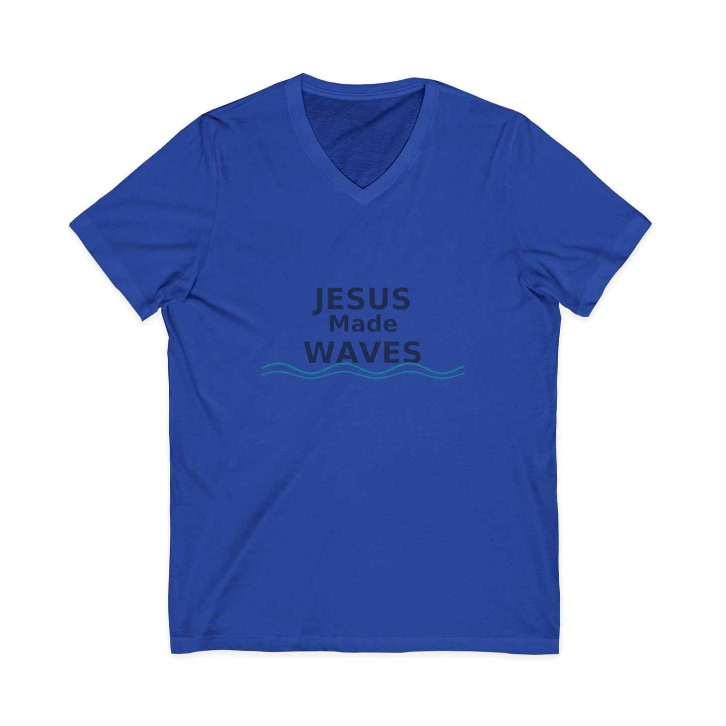 Jesus Made Waves V-Neck Tee - Faith T-Shirt for Men and Women, Summer Outfit, Christian Gift, Church Attire, Beach Day Wear, Surfer