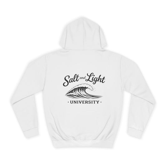 College Hoodie — "Salt and Light University" Vintage Wave Graphic