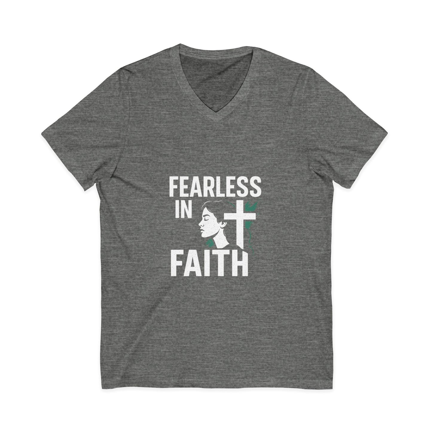 Fearless in Faith V-Neck Tee - Unisex Inspirational Shirt for Empowerment, Faith-based Gift, Everyday Wear, Religious Occasions, [...]