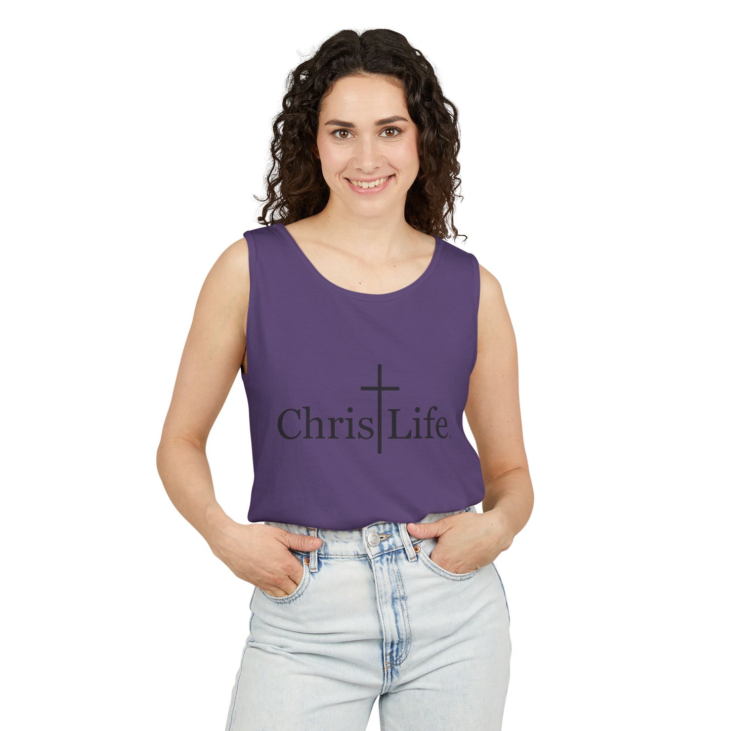 Unisex Garment- Cute Dyed Tank Top with Gray ChristLife logo